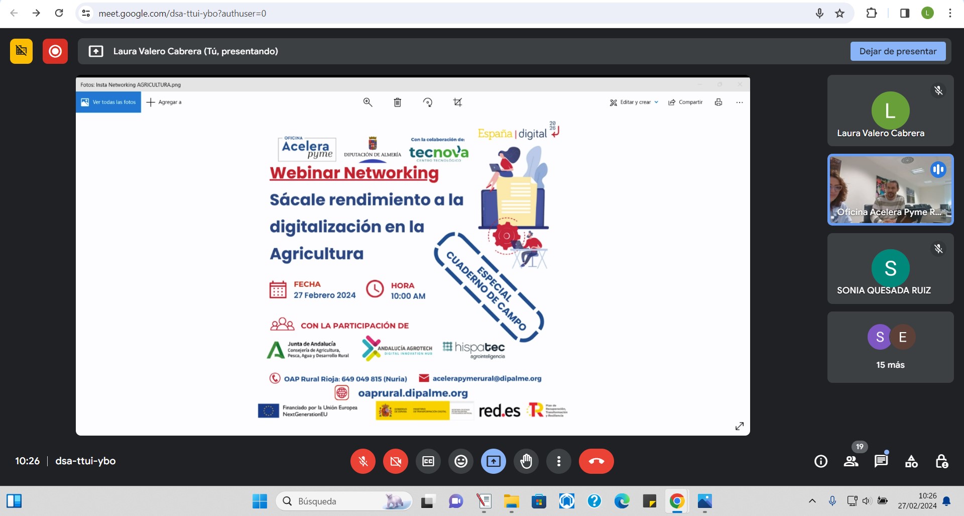 Agradecimiento a los participantes del primer Networking online en sector agroalimentario organizado por la Oficina Acelera Pyme Rural_Dipalme de la Diputación de Almería en colaboración con TECNOVA.